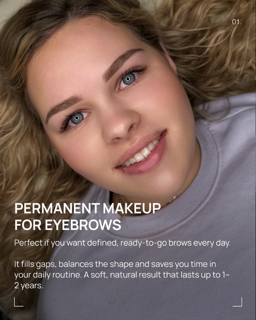 Powder brows result — soft shaded permanent makeup for eyebrows